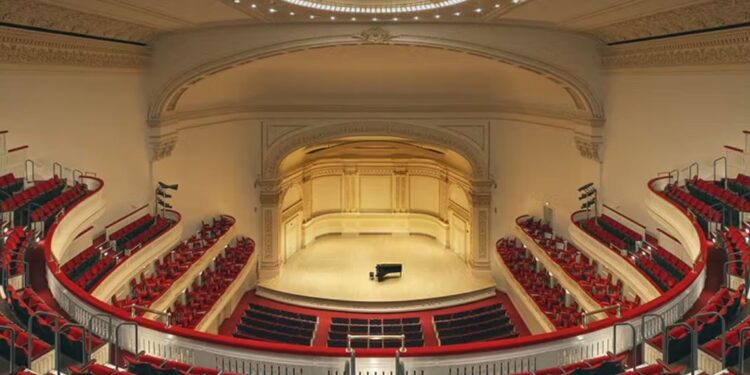 Elegant concert hall with empty stage